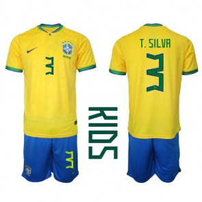 Brazil Thiago Silva #3 Domaci Dres za Dječji SP 2022 Kratak Rukavima (+ kratke hlače)